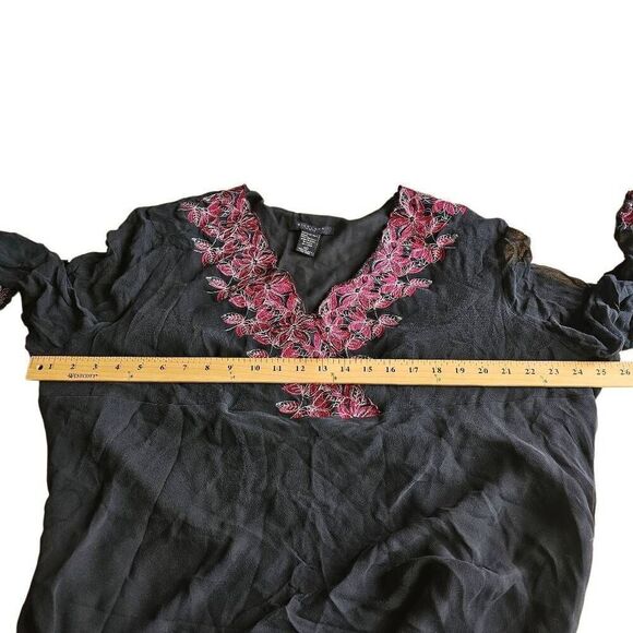 Silkland womens Sz 3X silk floral embroidered trim tunic blouse - Picture 4 of 6